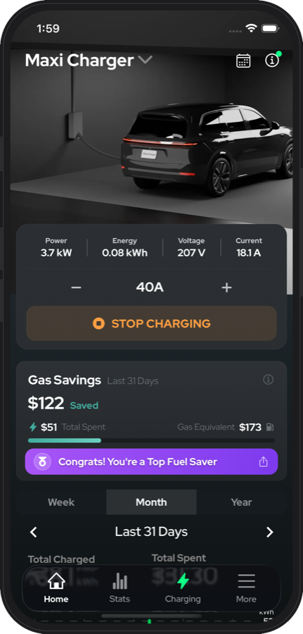 NeoCharge charging stats screen