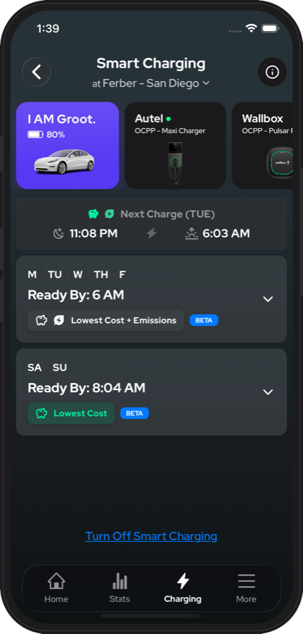 NeoCharge smart charging schedule screen